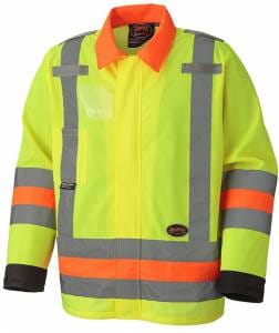 Manteau imperméable en polyester jaune haute visibilité pour signaleur, conforme aux normes de Transports Québec (XS à 4XL)