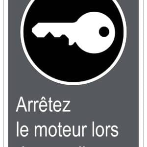 Panneaux NORME  CSA : Arrêtez le moteur lors du remplissage