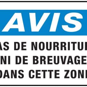 Panneaux NORME OSHA : Avis : pas de nourriture ni de breuvage dans cette zone