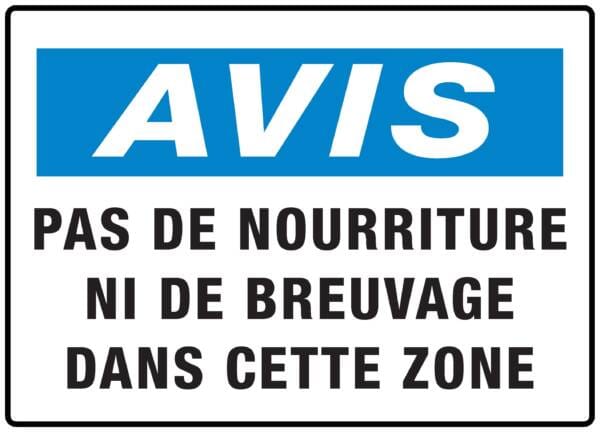 Panneaux NORME OSHA : Avis : pas de nourriture ni de breuvage dans cette zone