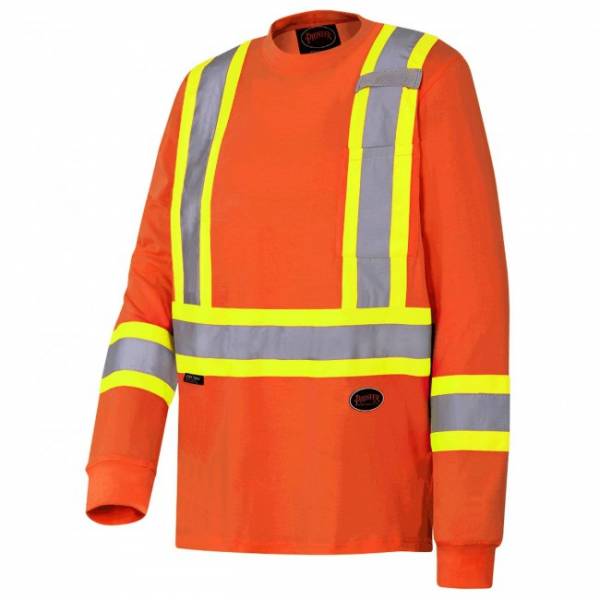 <a href="https://www.signel.ca/produit/veste-de-securite-detachable-en-5-point/">Chandail haute visibilité à manches longues, orange fluo avec bandes réfléchissantes.</a>