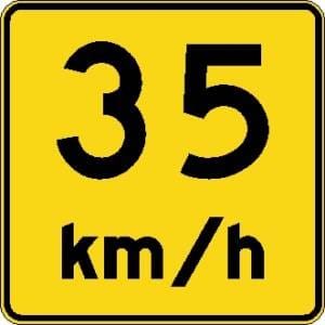 Panonceau vitesse recommandée 35 km/h