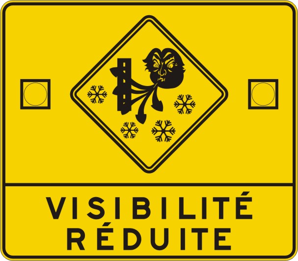 Visibilité réduite (poudrerie) avec clignotants (Panneau)