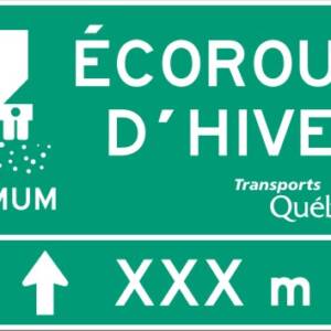 Écoroute d'hiver, flèche tout droit et distance