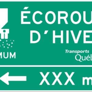 Écoroute d'hiver, flèche à gauche et distance