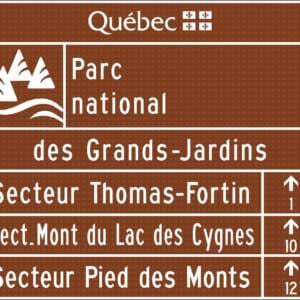 Acheminement d'un parc fédéral ou provincial, 3 secteurs avec flèches et distances