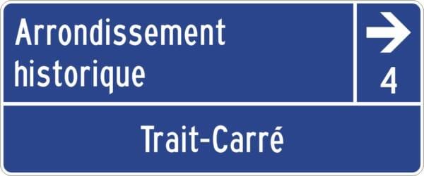 Acheminement vers un arrondissement historique avec direction, distance et identification