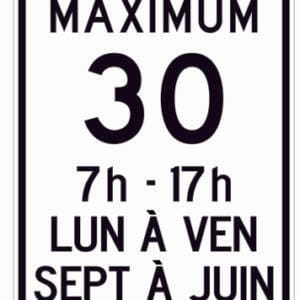 Limite de vitesse 30 km maximum avec périodes d'activités scolaires