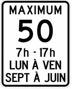 Limite de vitesse 50 km maximum avec périodes d&rsquo;activités scolaires