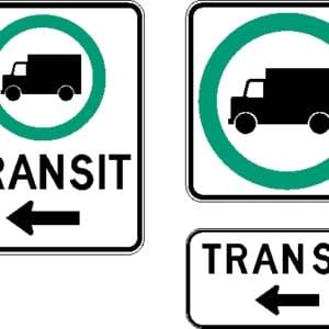 Trajet obligatoire pour véhicules lourds en transit flèche à gauche