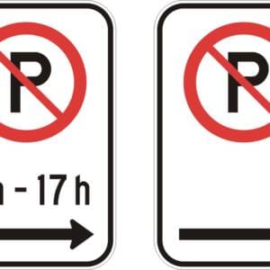 Interdiction de stationner avec ou sans heures et flèche à droite