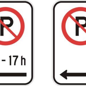Interdiction de stationner avec ou sans heures et flèches à gauche