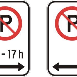 Interdiction de stationner avec les heures, les jours et flèche gauche et droite
