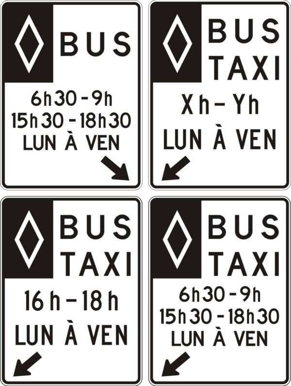 <a href="https://www.signel.ca/en/produit/voie-reservee-aux-bus-et-taxi-avec-fleche-a-gauche-heures-et-jours/">Voie réservée aux bus et taxi avec flèche à gauche, heures et jours</a>