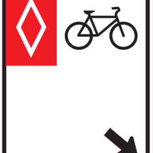 Voie réservée aux bicyclettes (voies cyclables) lorsque la circulation se fait à contresens ou en alternance
Picto de voie réservé en rouge